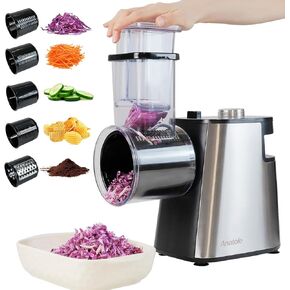 Anatole Electric Cheese Shredder Vegetable Grater 250W Stainless Steel Upgraded Large Diameter Carrot Potato Slicer Multifunctional Kitchen Food Processor Machine with 5 Blades BPA-Free 110V