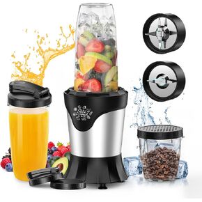 Smoothie Blender 1100W Portable Personal Blender for Shakes and Smoothies with 2 * 22Oz To-Go Cups & Lids, Includes Portable Coffee Grinder and 10Oz BPA-Free Travel Cup Countertop Mixer Blender
