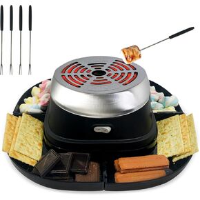 Electric S'mores Maker Tabletop Indoor Smores Maker Kit, Flameless Electric Smores Maker, With 4 Marshmallow Roasting Sticks and 4 Trays Movie Night Supplies Gift