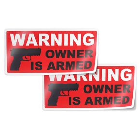 Gun Sign For Property The Owner Is Armed: Weather and Fade Resistant, Indoor and Outdoor Use, Vinyl Decal, Exercise your 2nd Amendment Rights, Protect Your Home, 4 x 2", 2 pieces, by Flippin Stickers