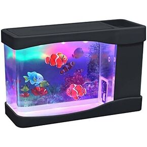 Playlearn Mini Aquarium Artificial Fish Tank with Moving Fish – USB/Battery Powered – Fake Aquarium Toy Fish Tank with 3 Fake Fish