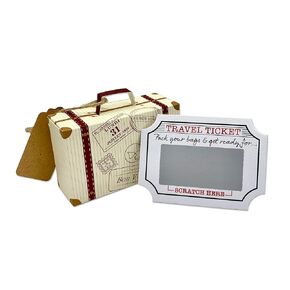 DIY Surprise Mini Suitcase & Mini Gold Shimmer Travel Ticket Scratch & Reveal Card Gift bundle (DIY). Perfect for Valentines, vacations, birthday, family trips away!