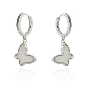 Flat Dot Dangle Earrings 925 Sterling Silver Mother of Pearl Disc Huggie Hoop Earrings for Women