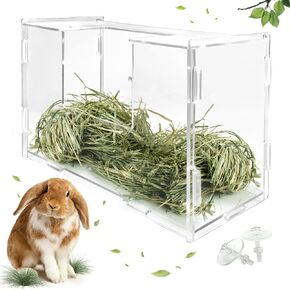 Rabbit Hay Feeder with Lid,Hanging Food Dispenser for Rabbit, Guinea Pig, Bunny, Chinchilla, 106oz Large Capacity 1pack