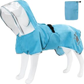 MAMORE Dog Raincoat Hooded Rain Jacket for Small Medium Large Dogs Slicker Poncho Bottom Waterproof Adjustable Reflective Breathable Leash Hole (Yellow, Small)