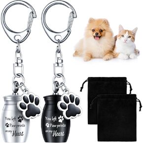 Tudomro 2 Pcs Pet Urns Keychain for Dog Cat Ashes with Storage Bags Small Pet Cremation Keepsake Pend Paw Print Memorial Urn