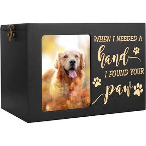 Pet Memorial Urns for Dog or Cat Ashes, XLarge Wooden Funeral Cremation Urns with Photo Frame, Memorial Keepsake Memory Box with Black Flannel as Lining, Loss Pet Memorial Remembrance Gift