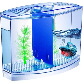 Mini Fish Tank with Divider, Small Beta Fish Tank Shrimp Tank Small Aquarium, 2/5 Gallon Double-Compartment Temporary Tank - Acrylic Aquarium Habitat for Crab Moss Seaweed Ball