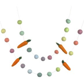 عيد الفصح الجزر فيلت إكليل - سلسلة بطول 6 أقدام مع 25 شكل قابل للتعديل - كرات 1 بوصة، جزر 3.25 بوصة - 100% صوف - قوس قزح باستيل - لافتة عباءة زنبركية، ديكور أرنب على الرف، فكرة هدية مصنوعة يدويًا صديقة للبيئة in Kuwait