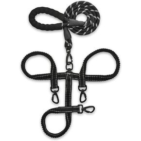 Skruffie’s Love 3 Dog Leash No Tangle, Heavy Duty Multiple Dog Lead Shock Absorbing Bungee with Padded Handle Triple Dog Leash Black Reflective Lead for Medium Large Dogs Walking and Training