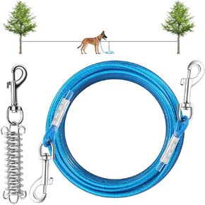 Dog Tie Out Cable, 30 FT Heavy Duty Dog Lead Cable with Detachable Shock Spring, Dog Runner Chains for Outside Yard Camping Hold Small or Medium Dogs (30Feet, up to 160lbs)