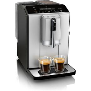 Bosch TIU20307 300 Series Fully Automatic Espresso Machine with Milk Express (in-cup frother), LCD + Touch Control Panel, OneTouch Milk-based Beverages and 5 Beverage Options, in Silver