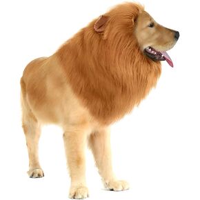 Dog Lion Mane Costume with Ears,Halloween Lion Mane Wig Costume for Medium to Large Sized Dog&Cat,Adjustable Washable Comfortable Fancy Lion Mane Dog Costume Dress(Brown)