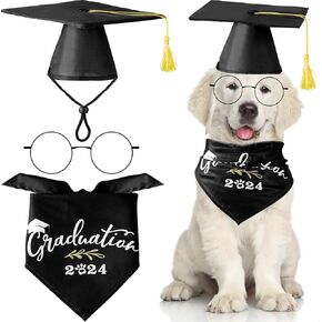 2 Pieces Black Dog Graduation Cap and Gown 2024 Pets Graduation Caps Dog Graduation Bandana Scarf Pet Cosplay Glasses Set for Small Medium Large Dogs Cats Graduation Party Dress Costume Accessory