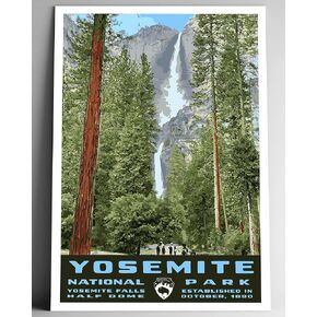 Yosemite National Park Vintage-Style Travel Poster - 8x10-12x18-18x24-24x36 / 4x6 Postcard WPA Style California Print Yosemite Falls (12x18 Inch Poster)