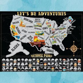 Scratch Off Map of United States, All 63 US National Parks Scratch Off Poster, United States Travel Map Poster, National Park Posters, Scratch Off Map of USA for Traveling (16.5"x23")