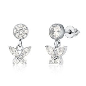 Limerencia Hypoallergenic F136 Titanium Cubic Zirconia Butterfly Drop/Dangle Stud Earrings G23 for Girls Women (Clear White)