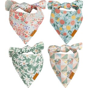 Remy+Roo Spring Dog Bandanas - 4 Pack Taylor Set | Premium Durable Adjustable Polyester Fabric | Patented Shape Girl Dog Bandana, Floral Bandana for Dogs (Large)