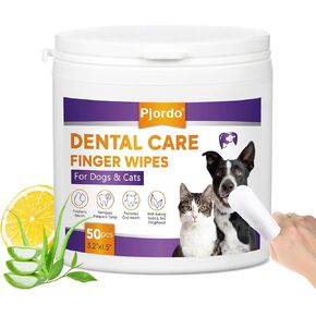 Teeth Cleaning Wipes for Dogs & Cats, Dental Care Finger Wipes, Remove Plaque, Tartar & Bad Breath, Disposable Gentle Cleaning & Gum Care Pet Wipes, No-Rinse Dog Finger Toothbrush, 50 Counts