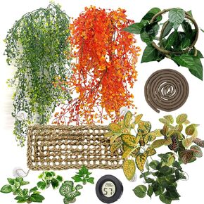 Tfwadmx 15Pcs Bearded Dragon Tank Accessories, Reptile Plants, Reptile Hammock, Lizard Habitat Decor with Terrarium Plants Hygrometer for Geckos Snakes Chameleons