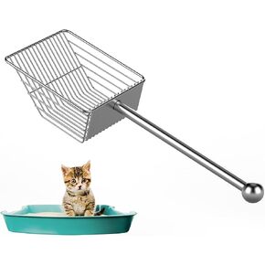 Fast Sifting Cat Litter Scoop, Stainless Steel Metal Litter Scooper with Deep Shovel - Durable and 9.8" Long Handle Litter Scoop for Efficient Poop Sifting, Ideal for Litter Box Cleaning