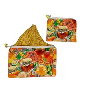 Bee Honeycomb Pattern Zippered Pouch Bag,Organizer, Beekeeper Gift