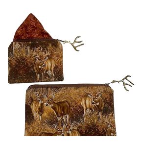 Deer Print Lined Coin Purse Pouch with Zipper Closure (Small)