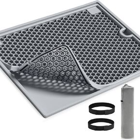 Multi-Purpose Dual-Layer Silicone Mat : Food-Grade, High-Efficiency Capture System, Easy to Clean, Non-Slip, Suitable for Dish Drying/Cat Litter Mat, A Household Essential, Grey 20 * 15 Inch