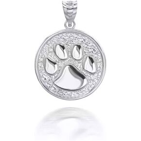 Claddagh Gold Solid .925 Sterling Silver Puppy Dog Cat Pet Paw Print Round Coin Medal Pendant Necklace - Choice of Pendant Only or Necklace Length