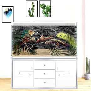 48X24 Inches Fish Tank Background, Sunshine Ocean Floor Terrarium Background Decor, Underwater Stone Durable Polyester Background with 8 EVA Double-Sided Tapes