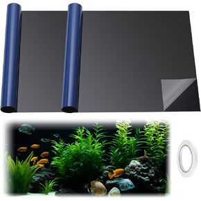 Juexica 2 Pcs Black Aquarium Background 27.6" x 11.8" Static Cling Black Fish Tank Background Wallpaper with Double Faced Adhesive Tape Aquarium Black Background Aquarium Wallpaper for Aquarium