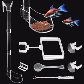 Shrimp Feeding Tube and Dish Set Aquarium Fish Feeder Tube Clear Shrimp Feeder Fish Tank Feeding Supplies with Feeding Ring Cleaning Brush for Fish Tank Aquarium - Prevent Food Scattering