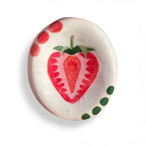 Wilted Tulip Creations - Handmade Clay Thumb Stone | Ceramic Worry Rock | Rubbing Pocket Stone for Anxiety Relief and Meditation | Crafted in Small Batches from Michigan (Halved Strawberry)