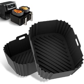 2PCS Ninja Air Fryer Liners, Non-Stick Silicone Air Fryer Liners for Ninja DZ201/DZ401 DZ550 8-10 QT, Air Fryer Liners Baking Tray for Ninja Chefman COSORI 2 Basket Air Fryer, Air Fryer Accessories