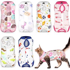 6 Set Cat Recovery Suit After Surgery Female and Male Cat Surgery Suit Kitten Recovery Suit E Collar Alternative Pajama Cat Clothes for Spay Suit Abdominal Skin Anti Licking(Animal,Medium)