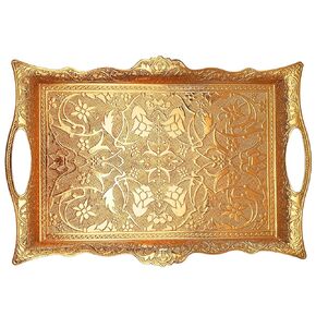 Special Turkish Motif Handmade Serving Trays for Women Ottoman Pattern - Large tray Rectangle(Gold)