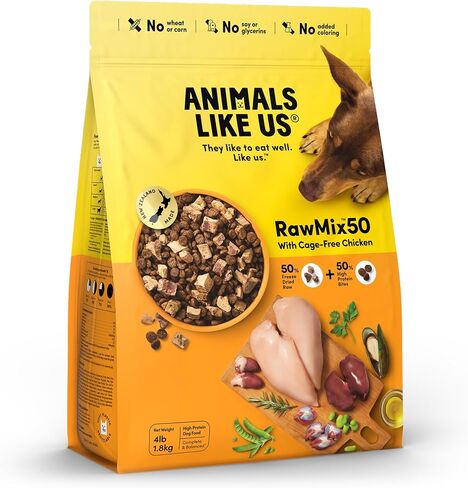 RawMix50 طعام الكلاب الخام المجفف بالتجميد والخالي من القفص، غني بالبروتين، يتضمن طعام الكلاب، غير معدل وراثيًا، بدون قمح أو ذرة، 4 رطل in Kuwait