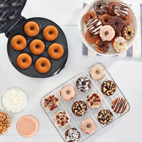 ماكينة صنع الدونات، سطح كهربائي غير لاصق يصنع 7 دونات صغيرة، ماكينة صنع الدونات الصغيرة، ماكينة صنع الفطائر الصغيرة للإفطار والوجبات الخفيفة والحلويات والمزيد، باللون الوردي in Kuwait