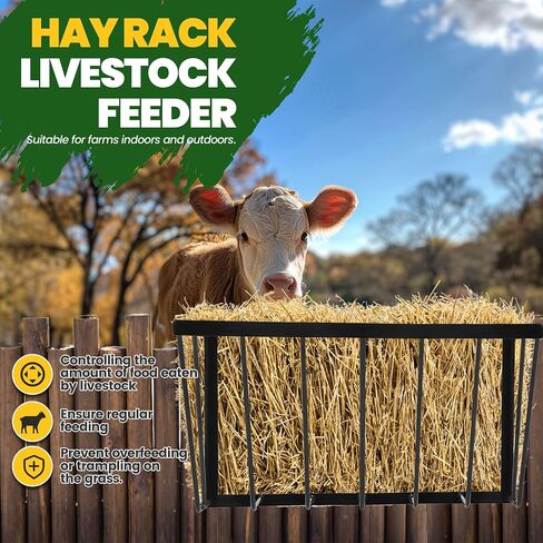 KUAFU Hay Rack تغذية الماشية مع حواف مستديرة مثبتة على الحائط دلو تغذية الخيول حامل تغذية القش شديد التحمل للخيول والماعز والأغنام والماشية والأبقار والماشية في المزرعة للاستخدامات الداخلية والخارجية in Saudi Arabia