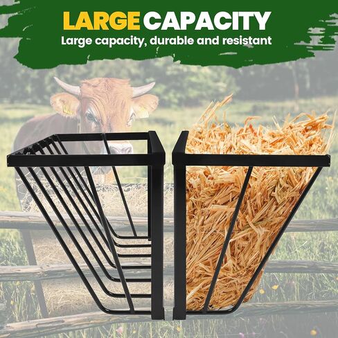 KUAFU Hay Rack تغذية الماشية مع حواف مستديرة مثبتة على الحائط دلو تغذية الخيول حامل تغذية القش شديد التحمل للخيول والماعز والأغنام والماشية والأبقار والماشية في المزرعة للاستخدامات الداخلية والخارجية in Saudi Arabia