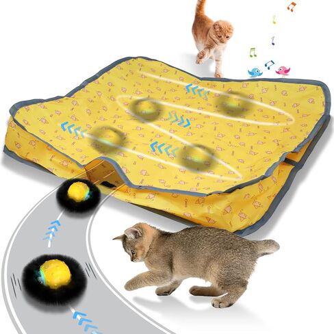 Interactive Cat Toys for Indoor Cats, Electric Cat Ball Fast Rolling in Pouch, Motion Activated Chirping Cat Toy, Hide and Seek Cat Toy with LED Light in Saudi Arabia