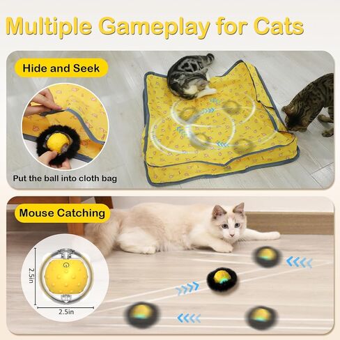Interactive Cat Toys for Indoor Cats, Electric Cat Ball Fast Rolling in Pouch, Motion Activated Chirping Cat Toy, Hide and Seek Cat Toy with LED Light in Saudi Arabia