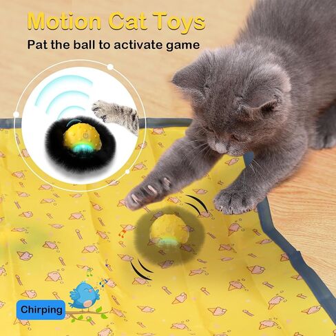 Interactive Cat Toys for Indoor Cats, Electric Cat Ball Fast Rolling in Pouch, Motion Activated Chirping Cat Toy, Hide and Seek Cat Toy with LED Light in Saudi Arabia