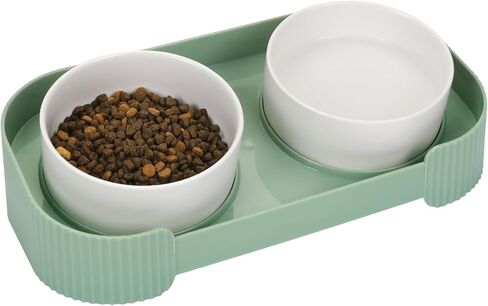 Ceramic Elevated Cat Bowls for Indoor Cats, 15°Tilted Stand Anti Vomiting Raised Cat Food and Water Bowls Set, Raised Cat Bowls with Non-Slip Cat Bowl No Spill Bowl Dishes for Cats and Puppy in Saudi Arabia