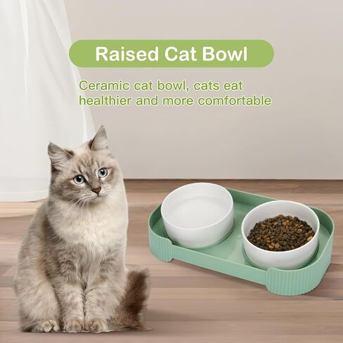 Ceramic Elevated Cat Bowls for Indoor Cats, 15°Tilted Stand Anti Vomiting Raised Cat Food and Water Bowls Set, Raised Cat Bowls with Non-Slip Cat Bowl No Spill Bowl Dishes for Cats and Puppy in Saudi Arabia