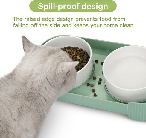 Ceramic Elevated Cat Bowls for Indoor Cats, 15°Tilted Stand Anti Vomiting Raised Cat Food and Water Bowls Set, Raised Cat Bowls with Non-Slip Cat Bowl No Spill Bowl Dishes for Cats and Puppy in Saudi Arabia