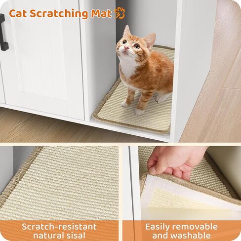 Dwanton Litter Box Enclosure, Cat Litter Box Furniture Hidden, with Scratching Mat, Wooden Cat Washroom Indoor, Fit Most of Litter Box, 31.5" L x 19.7" W x 21.7" H, White+Rustic Brown in Saudi Arabia