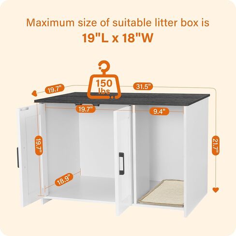Dwanton Litter Box Enclosure, Cat Litter Box Furniture Hidden, with Scratching Mat, Wooden Cat Washroom Indoor, Fit Most of Litter Box, 31.5" L x 19.7" W x 21.7" H, White+Rustic Brown in Saudi Arabia
