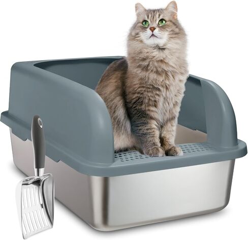 Enclosed Stainless Steel Cat Litter Box, Upgraded XXL Extra Large Litter Box for Big Cats, Metal Litter Box High Sided, Easy Cleaning, Include Litter Scoop (with cat mat) in Saudi Arabia