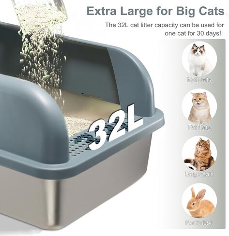Enclosed Stainless Steel Cat Litter Box, Upgraded XXL Extra Large Litter Box for Big Cats, Metal Litter Box High Sided, Easy Cleaning, Include Litter Scoop (with cat mat) in Saudi Arabia
